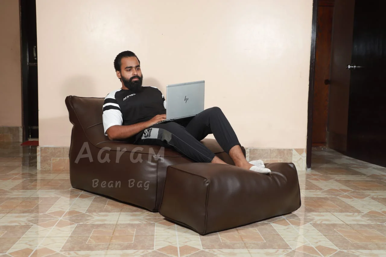 Relaxing on Lounge Chair Bean Bag with Footrest – Lifestyle Image