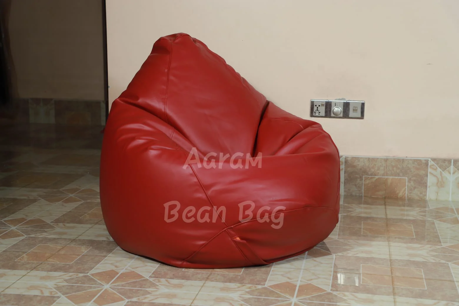 XXXL Red Faux Leather Pear Shape Bean Bag – Side Angle