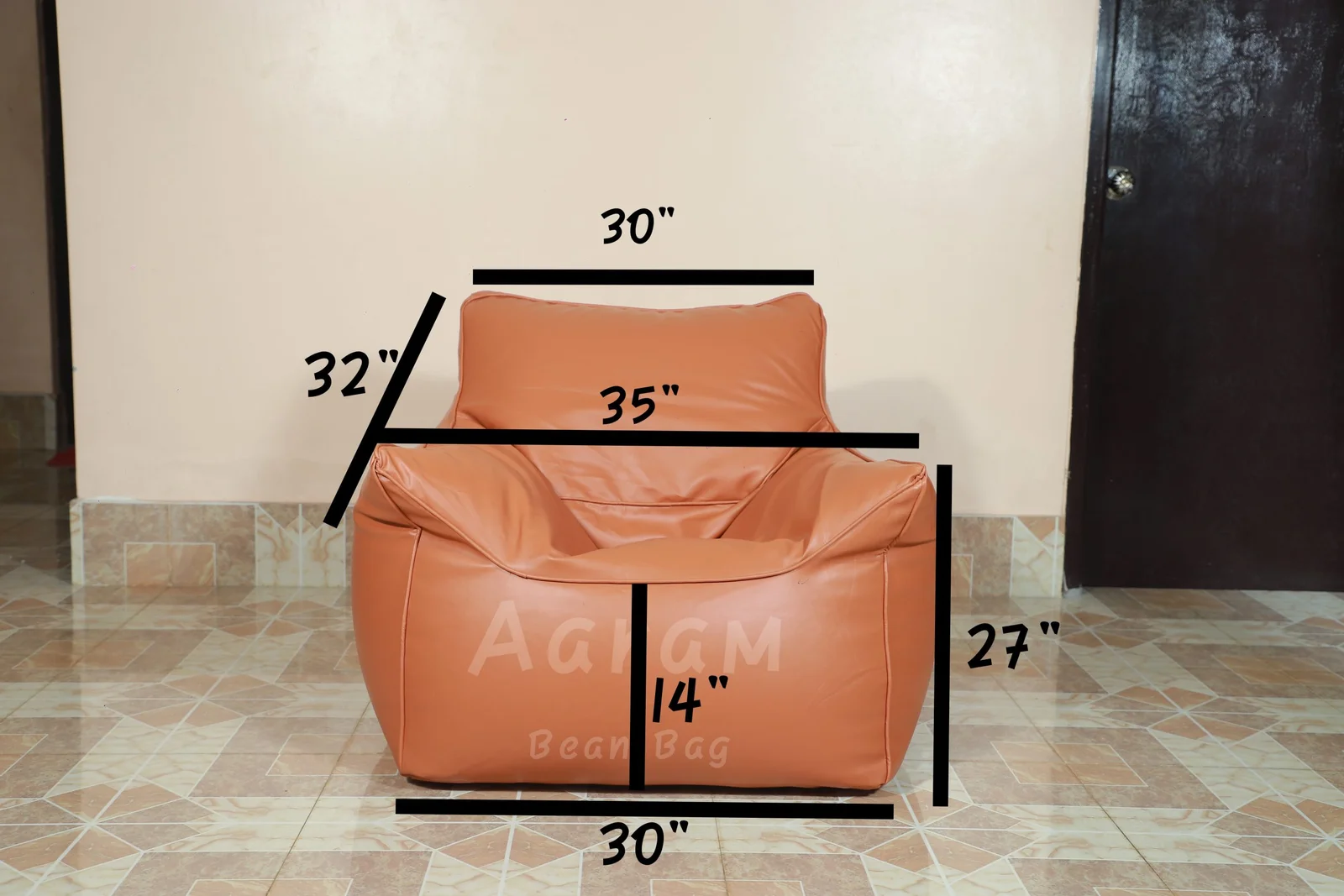 Faux Leather Single Couch Bean Bag – Front View