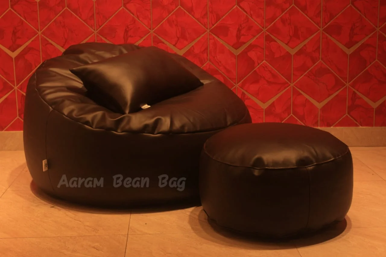 Giant Roll Faux Leather Bean Bag with Footrest – Side Angle