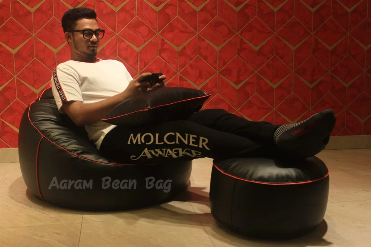 Relaxing with Faux Leather Giant Roll 3pcs Combo Bean Bag – Lifestyle Image