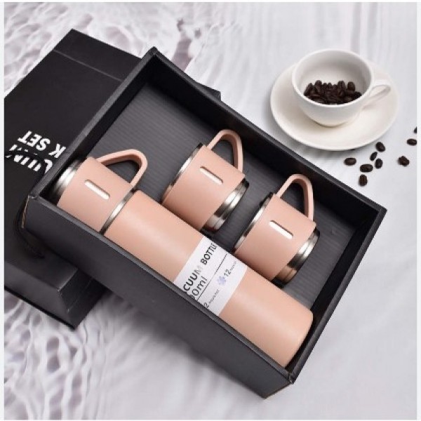 Stainless Steel Vacuum Flask Set with Travel Cups – Hot & Cold Water Bottle